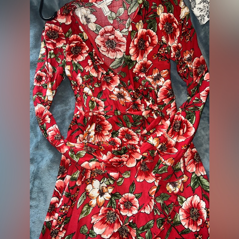 Red hot floral wrap dress